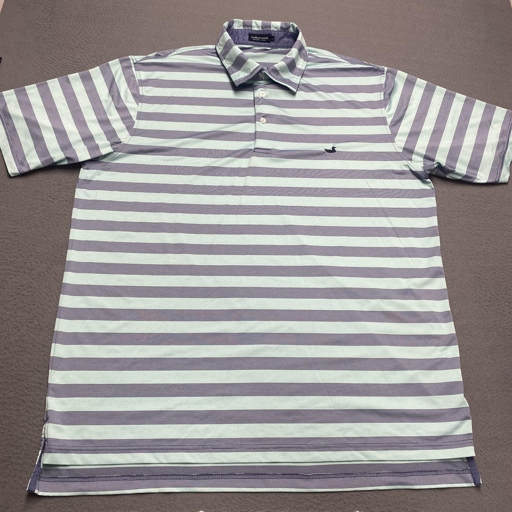 Southern Marsh Polo Shirt Mens XL Blue Gray Striped Stretch Classic Fit Logo